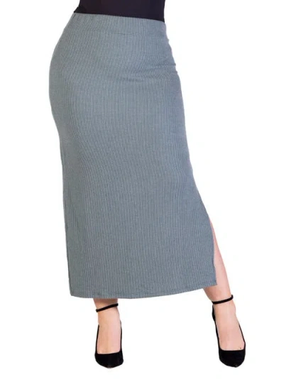 24seven Comfort Apparel Ribbed Knit Side Slit Elastic Waist Maxi Skirt In Gray