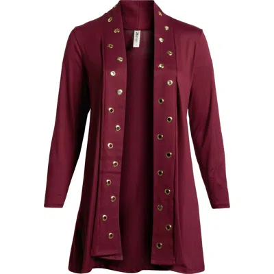 24seven Comfort Apparel Rivet Detail Open Knit Jacket In Wine