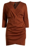 24seven Comfort Apparel Ruched Dress In Tobacco