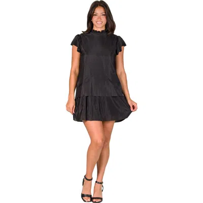 24SEVEN COMFORT APPAREL 24SEVEN COMFORT APPAREL RUFFLE CAP SLEEVE HIGH NECK PLEATED TIERED MINI DRESS