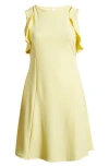 24seven Comfort Apparel Ruffle Cold Shoulder A Line Knee Length Dress In Banana