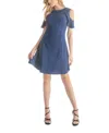24seven Comfort Apparel Ruffle Cold Shoulder A Line Knee Length Dress In Navy