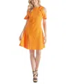 24seven Comfort Apparel Ruffle Cold Shoulder A Line Knee Length Dress In Peach