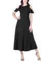 24seven Comfort Apparel Ruffle Cold Shoulder A Line Maxi Dress In Black