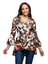 24seven Comfort Apparel Scoop Neck Bell Sleeve Tunic Top Animal Print In White