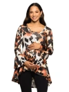 24seven Comfort Apparel Scoop Neck Bell Sleeve Tunic Top Animal Print In Multi