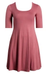 24seven Comfort Apparel Scoop Neck Jersey Dress In Rose