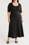 24seven Comfort Apparel Scoop Neck Jersey Maxi Dress In Black