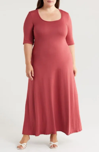 24seven Comfort Apparel Scoop Neck Jersey Maxi Dress In Brick