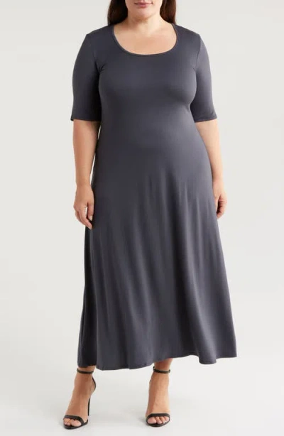 24seven Comfort Apparel Scoop Neck Jersey Maxi Dress In Charcoal