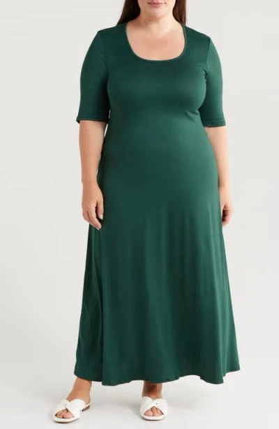 24seven Comfort Apparel Scoop Neck Jersey Maxi Dress In Hunter