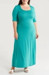 24seven Comfort Apparel Scoop Neck Jersey Maxi Dress In Jade