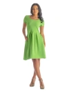 24seven Comfort Apparel Scoop Neck Knee Length Pleated Pocket Dress In Green