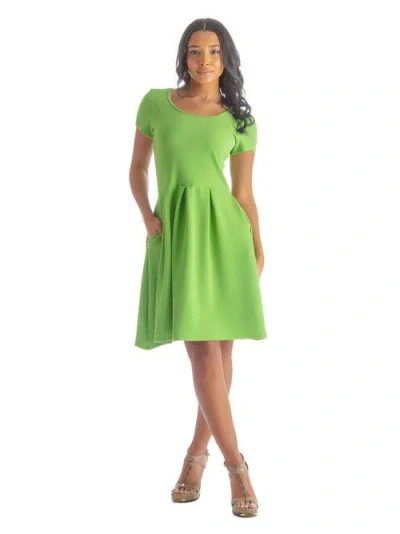 24seven Comfort Apparel Scoop Neck Knee Length Pleated Pocket Dress In Green