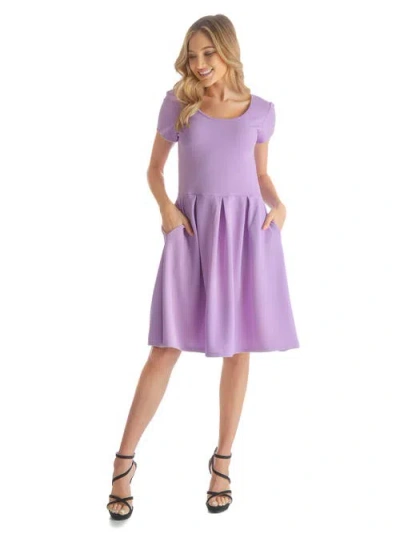 24seven Comfort Apparel Scoop Neck Knee Length Pleated Pocket Dress In Purple