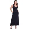 24seven Comfort Apparel Scoop Neck Sleeveless Maxi Dress With Pockets In Black