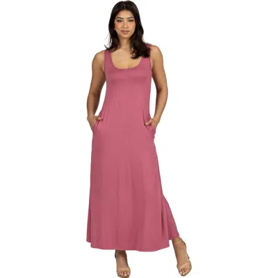24seven Comfort Apparel Scoop Neck Sleeveless Maxi Dress With Pockets In Pink