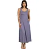 24seven Comfort Apparel Scoop Neck Sleeveless Maxi Dress With Pockets In Purple