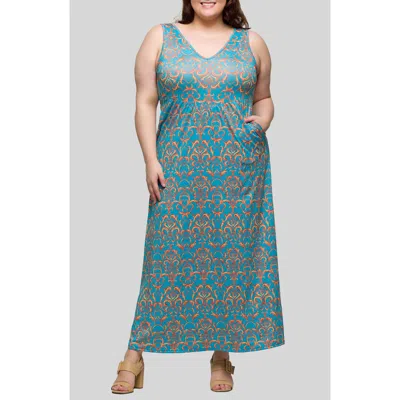 24seven Comfort Apparel Scroll Print Knit Maxi Dress