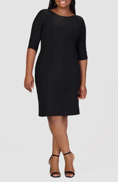 24seven Comfort Apparel Shimmer Knit Body-con Dress In Black