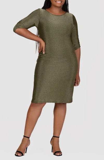 24seven Comfort Apparel Shimmer Knit Body-con Dress In Gold