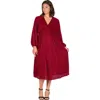 24seven Comfort Apparel Women's Pleated V Neck Empire Waist Midi Dress In Burgundy