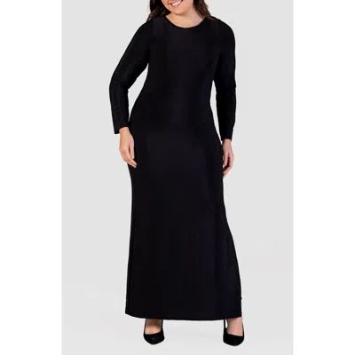 24seven Comfort Apparel Shimmery Long Sleeve Maxi Dress In Black