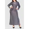 24seven Comfort Apparel Shimmery Long Sleeve Maxi Dress In Silver