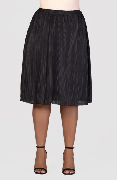 24seven Comfort Apparel Shimmery Pleated Skirt In Black