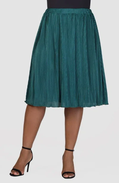 24seven Comfort Apparel Shimmery Pleated Skirt In Hunter