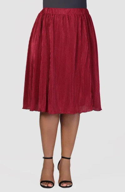 24seven Comfort Apparel Shimmery Pleated Skirt In Wine
