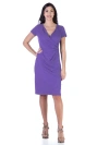 24seven Comfort Apparel Short Sleeve Knee Length Faux Wrap Dress In Purple