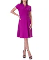 24seven Comfort Apparel Plus Size Short Sleeve Rouched Wrap Dress In Dark Pink