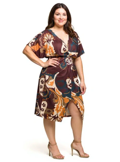 24seven Comfort Apparel Short Sleeve Knot Front Midi Dress In Animal Print