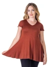 24seven Comfort Apparel Short Sleeve Loose Fit Tunic Top With V-neck In Brown