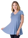 24seven Comfort Apparel Short Sleeve Loose Fit Tunic Top With V-neck In Blue