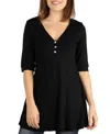24seven Comfort Apparel Short Sleeve Tunic Top In Black