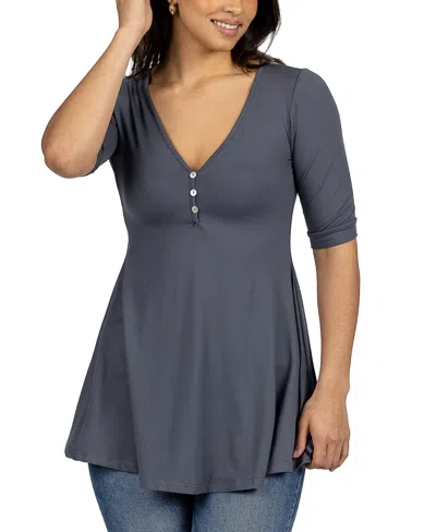 24seven Comfort Apparel Short Sleeve Tunic Top In Charcoal
