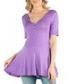 24seven Comfort Apparel Short Sleeve Tunic Top In Lilac
