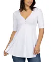 24seven Comfort Apparel Short Sleeve Tunic Top With Button Detail In White
