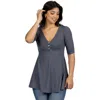 24seven Comfort Apparel Short Sleeve Tunic Top With Button Detail In Gray