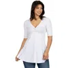 24seven Comfort Apparel Short Sleeve Tunic Top With Button Detail In White