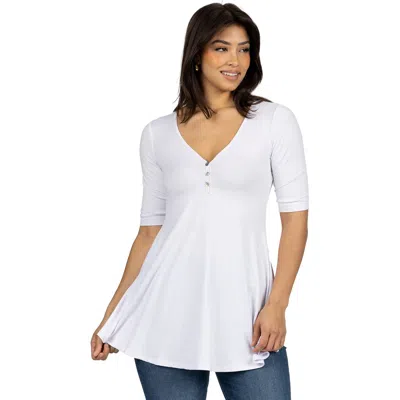 24seven Comfort Apparel Short Sleeve Tunic Top With Button Detail In White