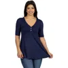 24seven Comfort Apparel Short Sleeve Tunic Top With Button Detail In Blue