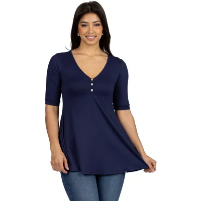 24seven Comfort Apparel Short Sleeve Tunic Top With Button Detail In Blue