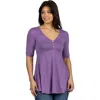 24seven Comfort Apparel Short Sleeve Tunic Top With Button Detail In Purple