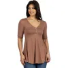 24seven Comfort Apparel Short Sleeve Tunic Top With Button Detail In Brown