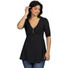 24seven Comfort Apparel Short Sleeve Tunic Top With Button Detail In Black