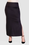24seven Comfort Apparel Side Slit Knit Maxi Skirt In Black