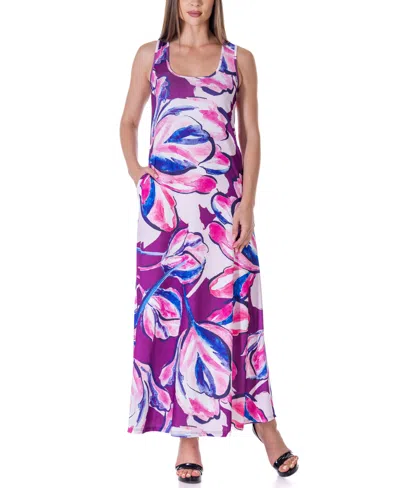 24seven Comfort Apparel Sleeveless Casual Maxi Pocket Dress In Purple